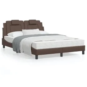 Bed frame with LED lights brown synthetic leather 120x200 cm by , Beds and slatted bases - Ref: Foro24-3214010, Price: 194,35...