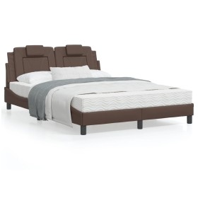 Estructura cama con luces LED cuero sintético marrón 120x200 cm de , Camas y somieres - Ref: Foro24-3214010, Precio: 194,07 €...