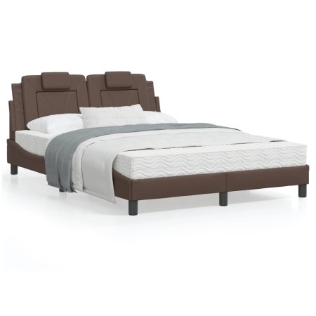 Bed frame with LED lights brown synthetic leather 120x200 cm by , Beds and slatted bases - Ref: Foro24-3214010, Price: 194,07...