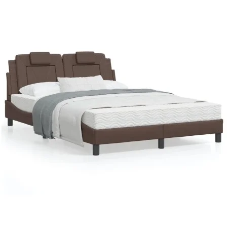 Bed frame with LED lights brown synthetic leather 120x200 cm by , Beds and slatted bases - Ref: Foro24-3214010, Price: 194,35...
