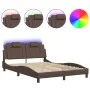 Bed frame with LED lights brown synthetic leather 120x200 cm by , Beds and slatted bases - Ref: Foro24-3214010, Price: 194,35...