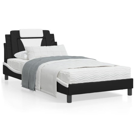 Estructura cama con LED cuero sintético negro blanco 100x200 cm de , Camas y somieres - Ref: Foro24-3214006, Precio: 133,44 €...