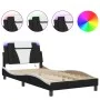 Estructura cama con LED cuero sintético negro blanco 100x200 cm de , Camas y somieres - Ref: Foro24-3214006, Precio: 131,71 €...