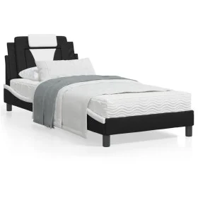 Bed frame with LED synthetic leather black white 80x200 cm by , Beds and slatted bases - Ref: Foro24-3213985, Price: 121,15 €...