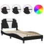 Bed frame with LED synthetic leather black white 80x200 cm by , Beds and slatted bases - Ref: Foro24-3213985, Price: 121,15 €...