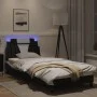 Bed frame with LED synthetic leather black white 80x200 cm by , Beds and slatted bases - Ref: Foro24-3213985, Price: 121,15 €...