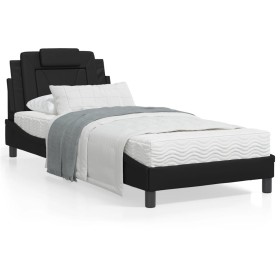 Bed frame with LED lights black synthetic leather 90x190 cm by , Beds and slatted bases - Ref: Foro24-3213987, Price: 150,94 ...