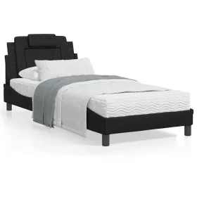Bed frame with LED lights black synthetic leather 90x190 cm by , Beds and slatted bases - Ref: Foro24-3213987, Price: 148,68 ...