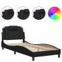 Bed frame with LED lights black synthetic leather 90x190 cm by , Beds and slatted bases - Ref: Foro24-3213987, Price: 148,68 ...