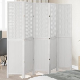 Biombo separador de 5 paneles madera maciza Paulownia blanco de , Divisores de ambientes - Ref: Foro24-358726, Precio: 140,37...