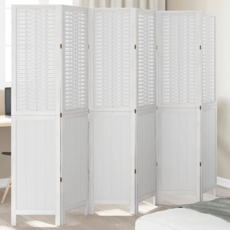 Biombo separador de 6 paneles madera maciza Paulownia blanco de , Divisores de ambientes - Ref: Foro24-358730, Precio: 155,28...