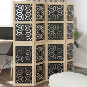 Biombo separador 4 paneles madera maciza Paulownia marrón negro de , Divisores de ambientes - Ref: Foro24-358801, Precio: 109...