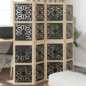 Divider screen 4 panels solid Paulownia wood brown black by , Room dividers - Ref: Foro24-358801, Price: 107,38 €, Discount: %