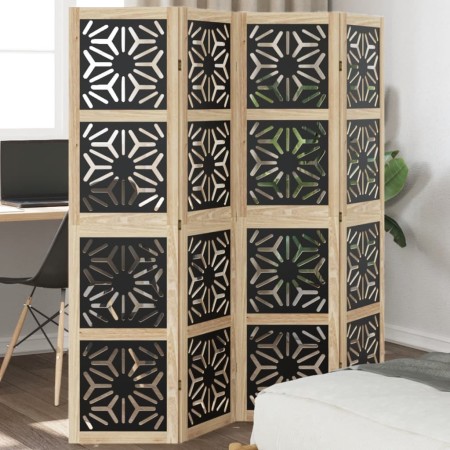 Biombo separador 4 paneles madera maciza Paulownia marrón negro de , Divisores de ambientes - Ref: Foro24-358801, Precio: 125...
