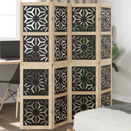 Trennwand 4 Paneele aus massivem Paulownia-Holz braun schwarz von , Raumteiler - Ref: Foro24-358801, Preis: 107,38 €, Rabatt: %