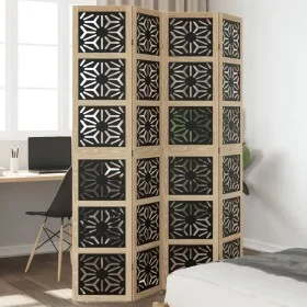 Divider screen 4 panels solid Paulownia wood brown black by , Room dividers - Ref: Foro24-358803, Price: 140,59 €, Discount: %
