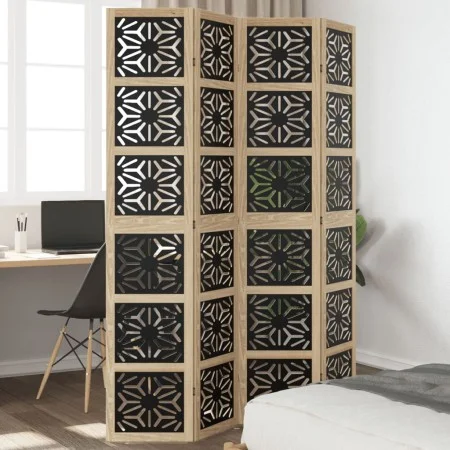 Biombo separador 4 paneles madera maciza Paulownia marrón negro de , Divisores de ambientes - Ref: Foro24-358803, Precio: 140...