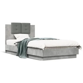 Estructura de cama cabecero luces LED gris hormigón 90x190 cm de , Camas y somieres - Ref: Foro24-3210062, Precio: 159,94 €, ...