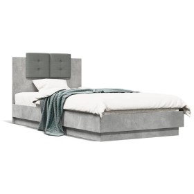 Estructura de cama cabecero luces LED gris hormigón 90x190 cm de , Camas y somieres - Ref: Foro24-3210062, Precio: 161,85 €, ...