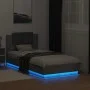 Estructura de cama cabecero luces LED gris hormigón 90x190 cm de , Camas y somieres - Ref: Foro24-3210062, Precio: 159,94 €, ...