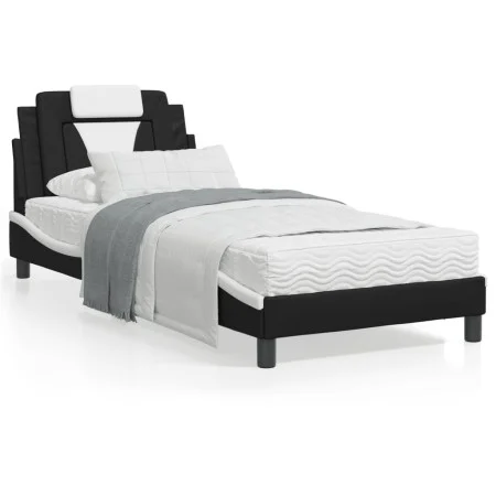 Bed with black and white synthetic leather headboard 80x200 cm by , Beds and slatted bases - Ref: Foro24-3208059, Price: 114,...