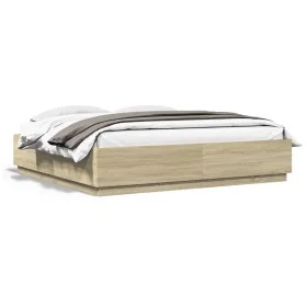 Sonoma oak wood bed frame with LED lights 200x200 cm by , Beds and slatted bases - Ref: Foro24-3209585, Price: 187,02 €, Disc...