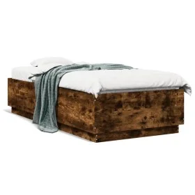 Bed frame with LED lights smoked oak wood 100x200 cm by , Beds and slatted bases - Ref: Foro24-3209629, Price: 132,00 €, Disc...