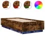 Bed frame with LED lights smoked oak wood 100x200 cm by , Beds and slatted bases - Ref: Foro24-3209629, Price: 132,00 €, Disc...