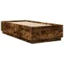 Bed frame with LED lights smoked oak wood 100x200 cm by , Beds and slatted bases - Ref: Foro24-3209629, Price: 132,00 €, Disc...