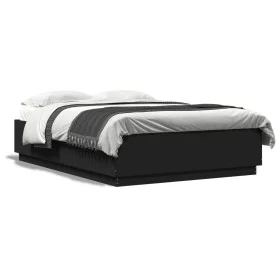 Bed frame with LED lights black engineered wood 160x200cm by , Beds and slatted bases - Ref: Foro24-3209598, Price: 183,19 €,...