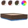 Bed frame with LED lights oak brown wood 160x200 cm by , Beds and slatted bases - Ref: Foro24-3209603, Price: 179,14 €, Disco...