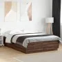Bed frame with LED lights oak brown wood 160x200 cm by , Beds and slatted bases - Ref: Foro24-3209603, Price: 179,14 €, Disco...