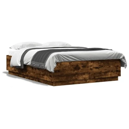 Bed frame with LED lights smoked oak wood 120x200 cm by , Beds and slatted bases - Ref: Foro24-3209622, Price: 161,27 €, Disc...