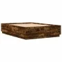 Bed frame with LED lights smoked oak wood 120x200 cm by , Beds and slatted bases - Ref: Foro24-3209622, Price: 161,27 €, Disc...