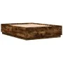 Bed frame with LED lights smoked oak wood 120x200 cm by , Beds and slatted bases - Ref: Foro24-3209622, Price: 161,27 €, Disc...