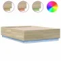 Sonoma oak wood bed frame with LED lights 140x190 cm by , Beds and slatted bases - Ref: Foro24-3209641, Price: 165,19 €, Disc...