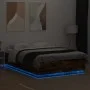 Bed frame with LED lights smoked oak wood 160x200 cm by , Beds and slatted bases - Ref: Foro24-3209601, Price: 172,11 €, Disc...