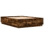 Bed frame with LED lights smoked oak wood 140x200 cm by , Beds and slatted bases - Ref: Foro24-3209615, Price: 170,63 €, Disc...