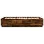 Bed frame with LED lights smoked oak wood 140x200 cm by , Beds and slatted bases - Ref: Foro24-3209615, Price: 170,63 €, Disc...