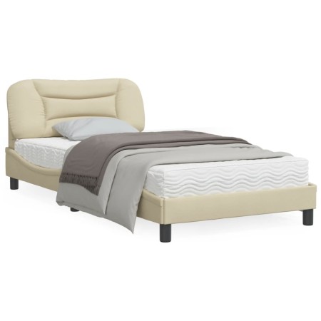 Bed frame with LED lights cream fabric 100x200 cm by , Beds and slatted bases - Ref: Foro24-3213688, Price: 165,98 €, Discoun...