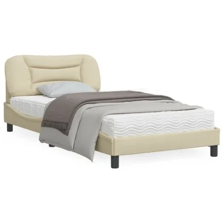 Bed frame with LED lights cream fabric 100x200 cm by , Beds and slatted bases - Ref: Foro24-3213688, Price: 163,22 €, Discoun...
