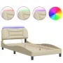 Bed frame with LED lights cream fabric 100x200 cm by , Beds and slatted bases - Ref: Foro24-3213688, Price: 163,22 €, Discoun...