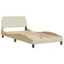 Bed frame with LED lights cream fabric 100x200 cm by , Beds and slatted bases - Ref: Foro24-3213688, Price: 163,22 €, Discoun...
