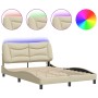 Bed frame with LED lights cream fabric 120x200 cm by , Beds and slatted bases - Ref: Foro24-3213695, Price: 211,76 €, Discoun...