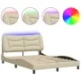 Bed frame with LED lights cream fabric 120x200 cm by , Beds and slatted bases - Ref: Foro24-3213695, Price: 221,85 €, Discoun...
