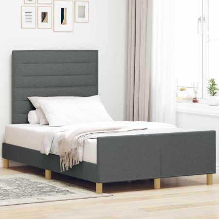 Estructura de cama con cabecera Gris oscuro 120 x 190 cm tela