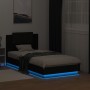 Bed frame with headboard and LED lights black 90x190 cm by , Beds and slatted bases - Ref: Foro24-3210060, Price: 169,30 €, D...