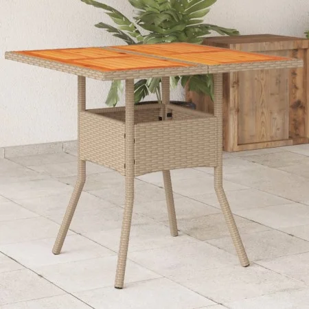 Garden table synthetic rattan beige acacia wood 80x80x75 cm by , Garden tables - Ref: Foro24-368133, Price: 85,05 €, Discount: %