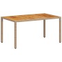 Mesa de jardín ratán PE y madera acacia beige 150x90x75 cm