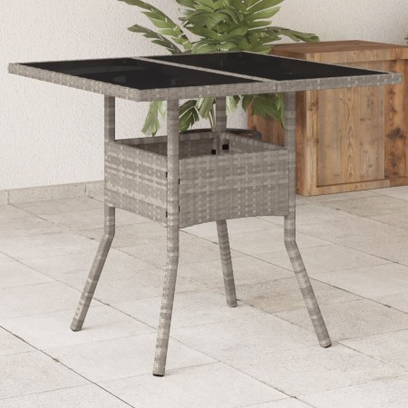 Garden table glass surface and gray PE rattan 80x80x75 cm by , Garden tables - Ref: Foro24-368131, Price: 82,97 €, Discount: %